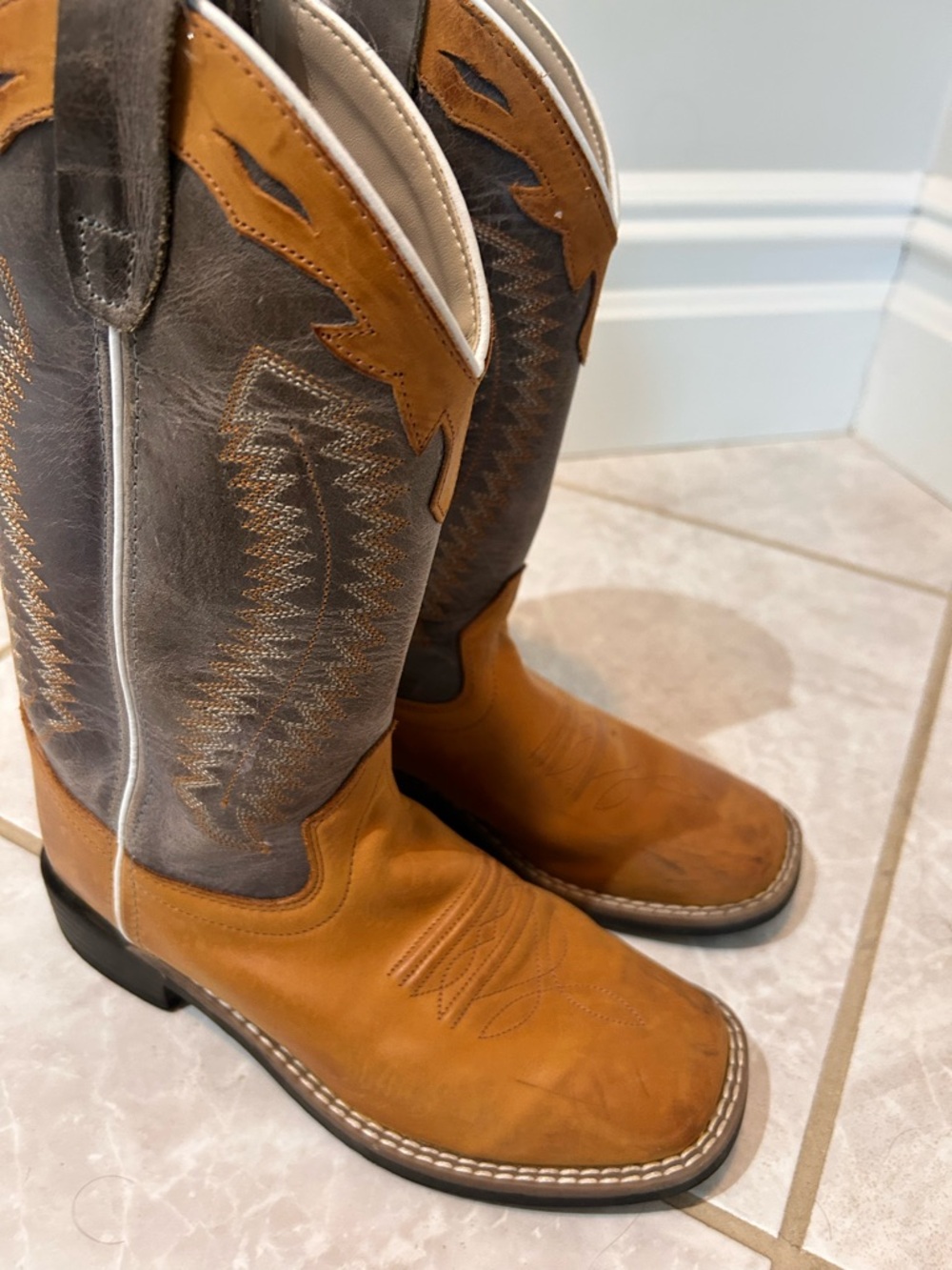 Kids Two-Tone Tan and Gray Cowboy Boots